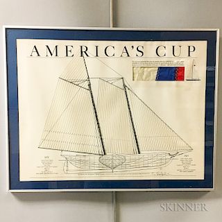 Framed Heritage Editions America's Cup   Lithograph and Liberty   Spinnaker Sail Fragment