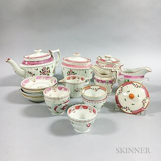Seventeen Rose-decorated Pearlware Table Items
