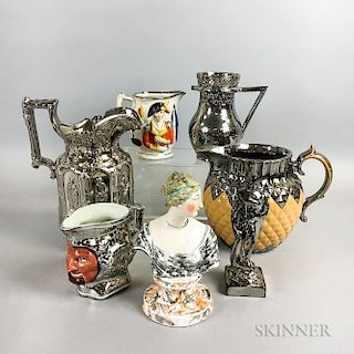 Seven Silver Lustre Ceramic Items