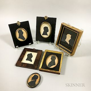 Six Framed Mostly Watercolor Silhouettes.  Estimate $200-250