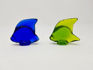 Pair of Lalique Crystal Colored Fish