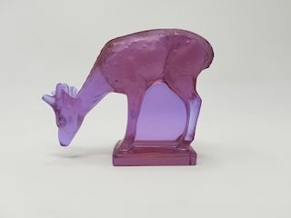 Lalique Crystal Violet Colored Deer Figurine