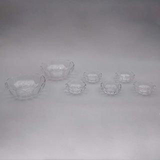 Frutero y dulceros. Bélgica, siglo XX. Elaborados en cristal opaco y transparente Val Saint Lambert. Diseños lobulados. Piezas: 7