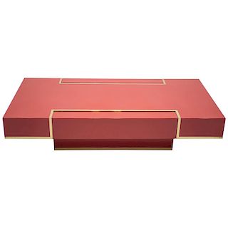 Rare J.C. Mahey Red Lacquer and Brass Coffee Table, 1970s