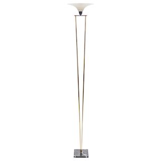 Mid Century Stilnovo Brass and Opaline Floor Lamp, 1960s