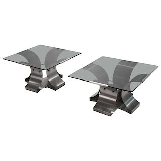 Midcentury Glass and Steel End Tables by Fran’__ois Monnet, 1970s