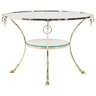 Large French Neoclassical Maison Charles Brass Gueridon Side Table, 1970s