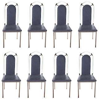 Set of Eight Chairs Plexiglass and Gunmetal by Maison Jansen, 1970s
