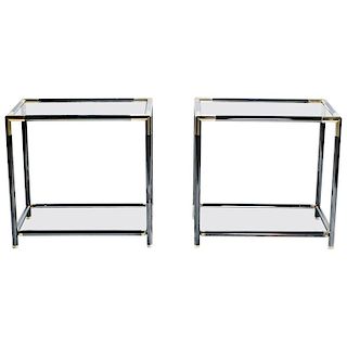 French Gunmetal and Brass End Tables, 1970s