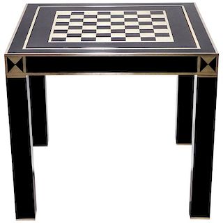 French J.C. Mahey Lacquered and Brass Game Table, 1970s