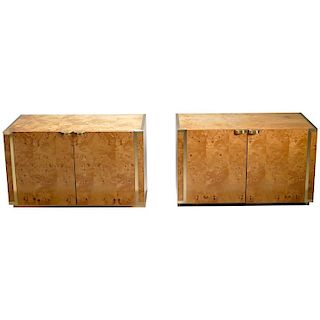 Pair of Small Burl and Brass Cabinets by J.C. Mahey, 1970s