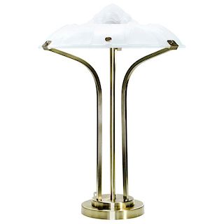 French Art Deco Brass and Frosted Glass Lamp, 1940s