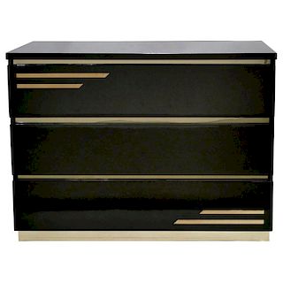 Chocolate Brown Lacquer Brass Chest of Drawers by J.C. Mahey, 1970s