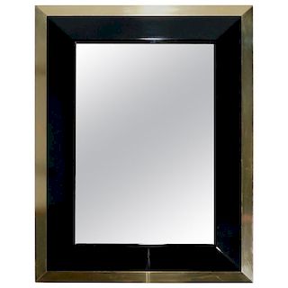 J.C. Mahey Wall Mirror in Black Lacquer and Brass, 1970s