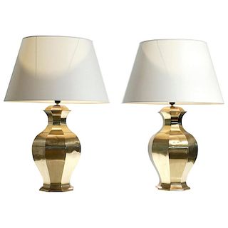 Pair of Large French Brass Table Lamps, 1970s