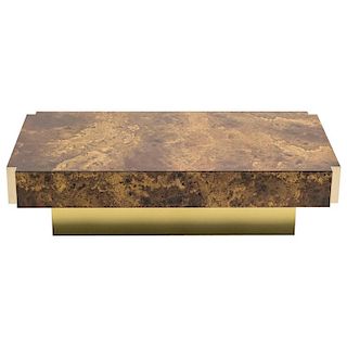 Maison Jansen Golden Lacquer and Brass Coffee Table, 1970s