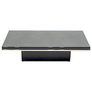 J.C. Mahey Black Lacquer and Brass Coffee Table, 1970s