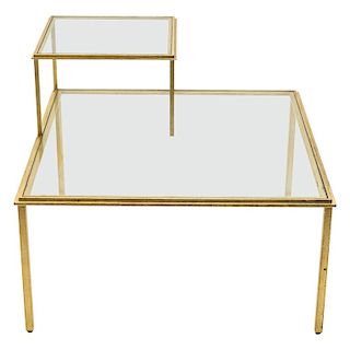 Roger Thibier Gilt Wrought Iron Glass Coffee End Table, 1960s