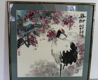 Chinese Signed Watercolor of a Bird.