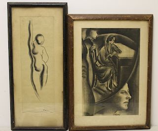 TOBIAS, Abraham. 2 Framed Charcoal Drawings.