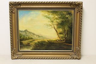 T. JORNOR? Signed Oil On Canvas River In Landscape