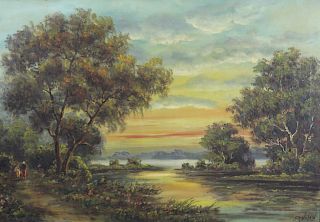 F.R. Nolan. Signed Oil On Canvas River Landscape.