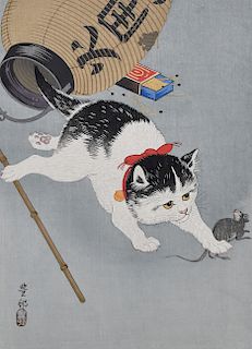 Ohara Koson Cat Woodblock Print