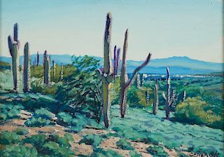 Christopher Gerlach "Saguaro Landscape" Oil on Ca
