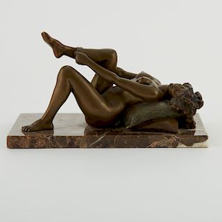 Louis Chalon "Recumbent Female Nude" Bronze Sculp