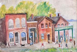Clara Mairs Street Scene Watercolor on Paper