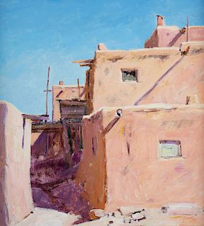 Walt Gonske "Taos Pueblo" Oil on Canvas
