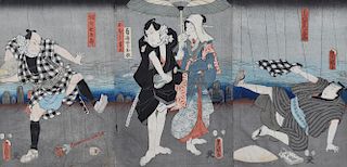 Toyokuni III Japanese Woodblock Print Triptych