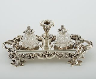 Ornate French Silver Plate and Cut Glass Inkstand