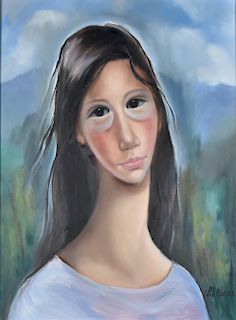 Margaret Keane Big Eyes Portrait Oil on Canvas