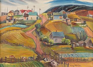 Dewey Albinson Hillside Settlers Oil on Canvas