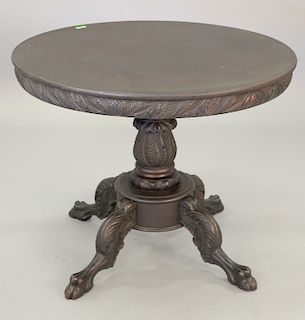 Center table having carved apron and claw feet. ht. 28 1/2 in., dia. 36 in.