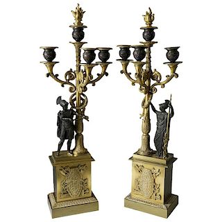 Pair of Second Empire French Gilt and Patinated Bronze Four-Light Candelabra