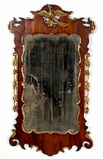 AMERICAN OR ENGLISH CHIPPENDALE CARVED MAHOGANY WALL MIRROR