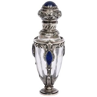 Beautiful French Silver, Lapis Lazuli, and Glass Perfume Scent Bottle