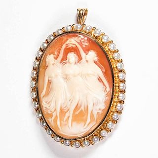 GOLD AND PEARL SET CAMEO BROOCH