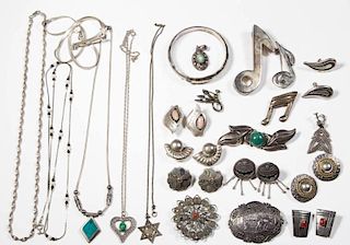 STERLING SILVER JEWELRY, LOT OF 25 PIECES