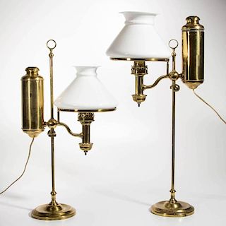 PAIR OF SINGLE-ARM BRASS STUDENT LAMPS