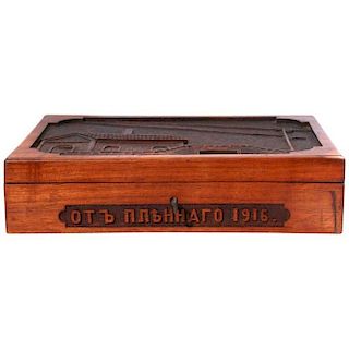 WWI Carved Russian Wood Box Dated 1916