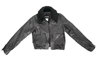 Iconic Chanel Leather Jacket w/ Quilted Fur Collar