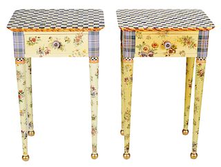 Pair MacKenzie Childs Painted Side Tables