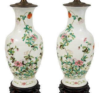 Pair Chinese Porcelain Tall Table Lamps