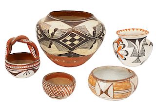 5 Pcs Acoma Pueblo & Isleta Pueblo Pottery