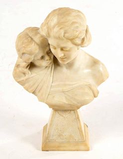 ITALIAN MARBLE BUST OF A MOTHER AND DAUGHTER
