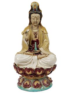 Chinese Guanyin Porcelain Buddha Goddess Statue