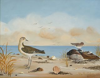 Martha Cahoon 'Birds & Sea Shells' Oil Painting